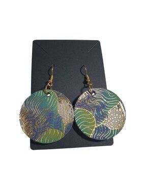 Abstract Art Inspired Round Green Blue Patterned Earrings Handmade By Donovan